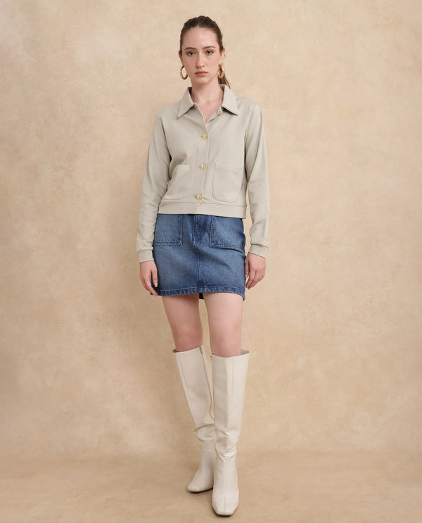 Rareism Women Sakaryan Beige Cotton Viscose Fabric Full Sleeve Collared Neck Button Closure Relaxed Fit Plain Shirt