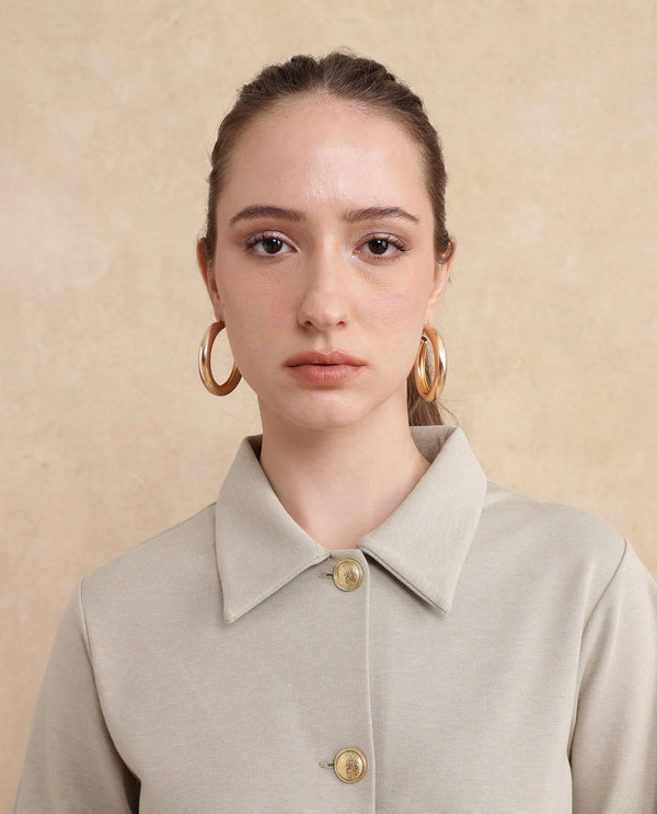 Rareism Women Sakaryan Beige Cotton Viscose Fabric Full Sleeve Collared Neck Button Closure Relaxed Fit Plain Shirt