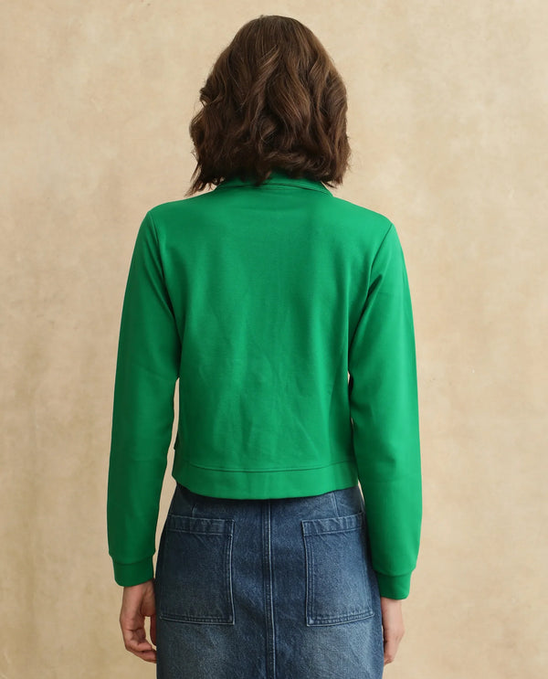 Rareism Women Sakaryan Green Cotton Viscose Fabric Full Sleeve Collared Neck Button Closure Relaxed Fit Plain Shirt