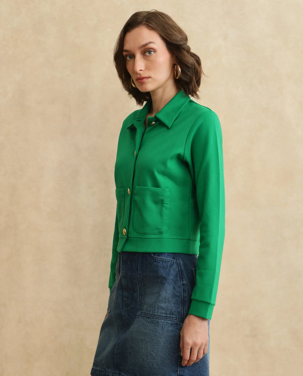 Rareism Women Sakaryan Green Cotton Viscose Fabric Full Sleeve Collared Neck Button Closure Relaxed Fit Plain Shirt