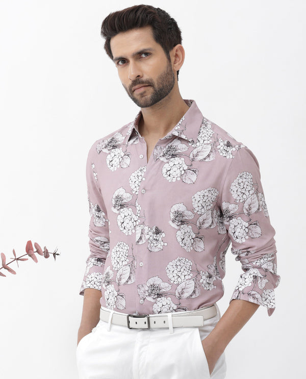 Rare Rabbit Men's Sakon Dusky Pink Viscose Fabric Full Sleeves Floral Print Shirt