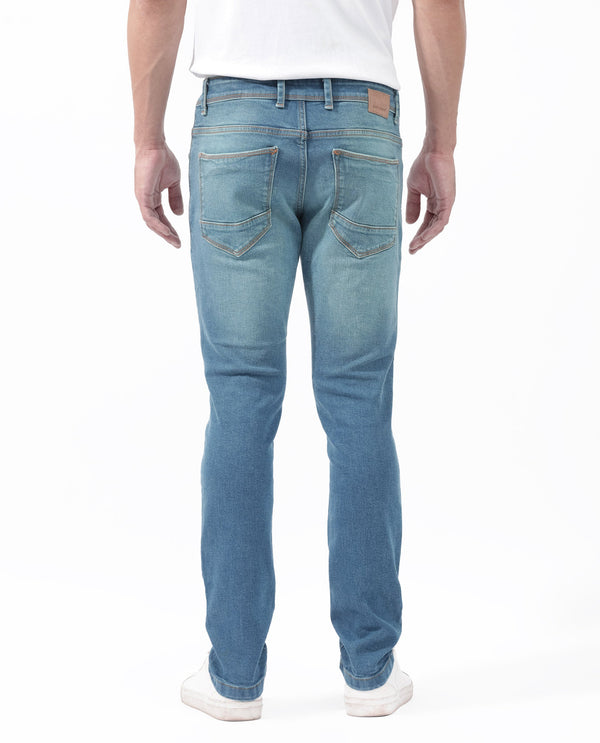 Rare Rabbit Men's Salar Pastel Blue Slim Fit Mid Rise Mild Wash With Mild Whiskers Jeans