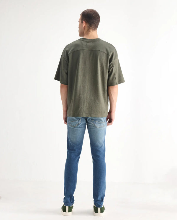 Rare Rabbit Men's Salar Pastel Blue Slim Fit Mid Rise Mild Wash With Mild Whiskers Jeans