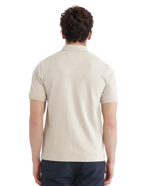 Rare Rabbit Men Salis-25 Beige Cotton Blend Fabric Short Sleeve Collared Neck Zipper/Snap Closure Plain Polo