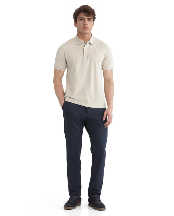 Rare Rabbit Men Salis-25 Beige Cotton Blend Fabric Short Sleeve Collared Neck Zipper/Snap Closure Plain Polo