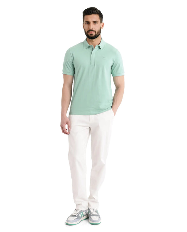Rare Rabbit Men Salis-25 Green Cotton Blend Fabric Short Sleeve Collared Neck Zipper/Snap Closure Plain Polo