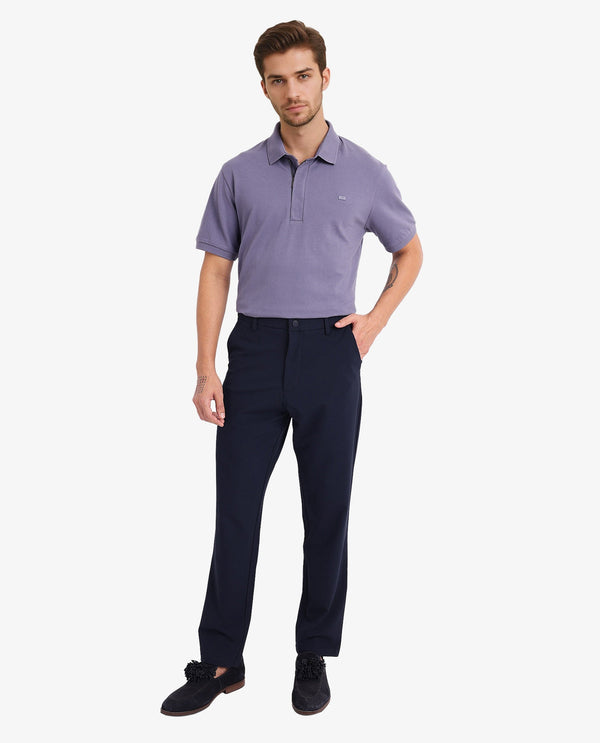 Rare Rabbit Men Salis-2 Dusky Purple Cotton Fabric Collared Neck Zipper And Snap Button Closure Half Sleeves Polo T-Shirt