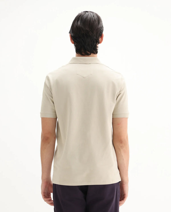 Rare Rabbit Men Salis-25 Beige Cotton Blend Fabric Short Sleeve Collared Neck Zipper/Snap Closure Plain Polo
