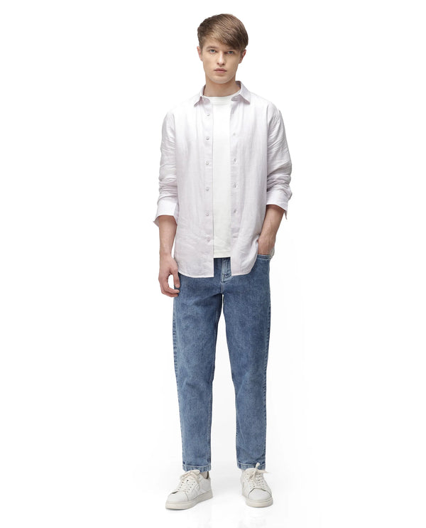 Rare Rabbit Men's Sam-2 Light Blue Mid-Wash Mid-Rise Carrot Fit Jeans