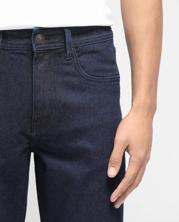 Rare Rabbit Men's Sam Dark Blue Dark Wash Mid-Rise Carrot Fit Jeans