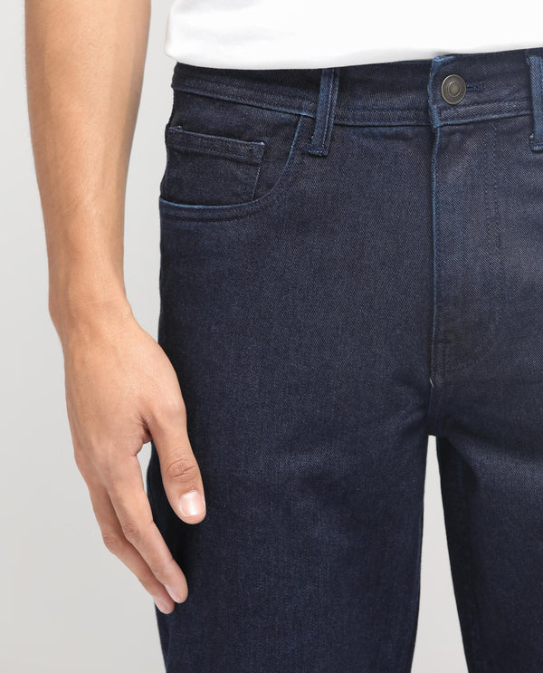 Rare Rabbit Men's Sam Dark Blue Dark Wash Mid-Rise Carrot Fit Jeans