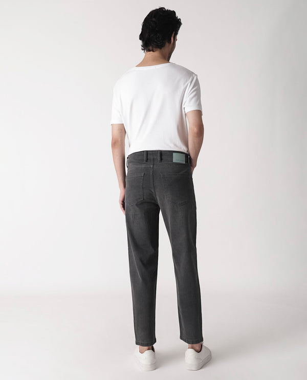 Rare Rabbit Men's Sam Grey Mid Wash Mid Rise Carrot Fit Jeans