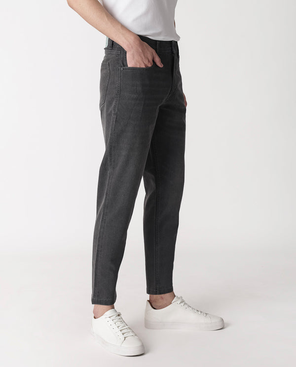 Rare Rabbit Men's Sam Grey Mid Wash Mid Rise Carrot Fit Jeans
