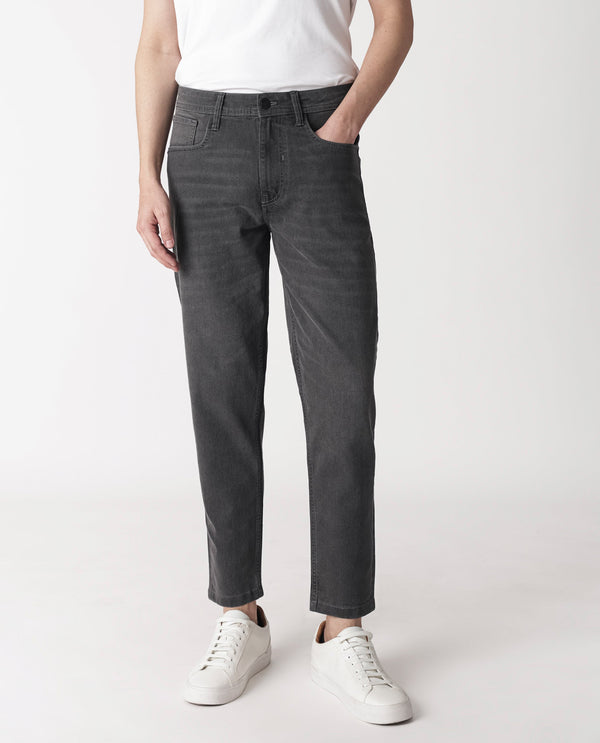 Rare Rabbit Men's Sam Grey Mid Wash Mid Rise Carrot Fit Jeans