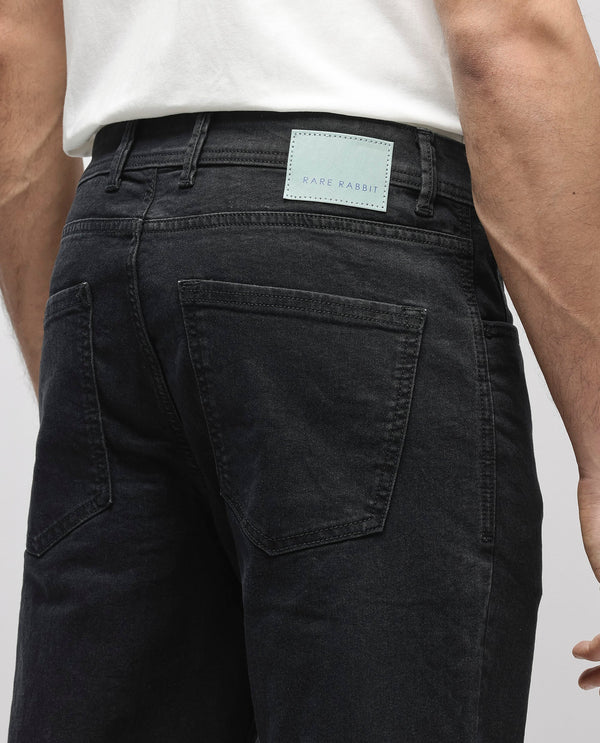 Rare Rabbit Men's Sam-2 Black Dark-Wash Mid-Rise Carrot Fit Jeans