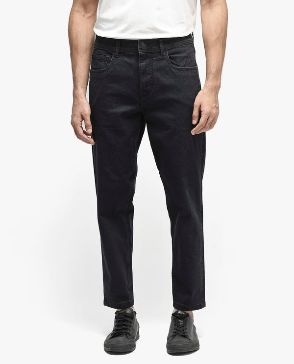 Rare Rabbit Men's Sam-2 Black Dark-Wash Mid-Rise Carrot Fit Jeans