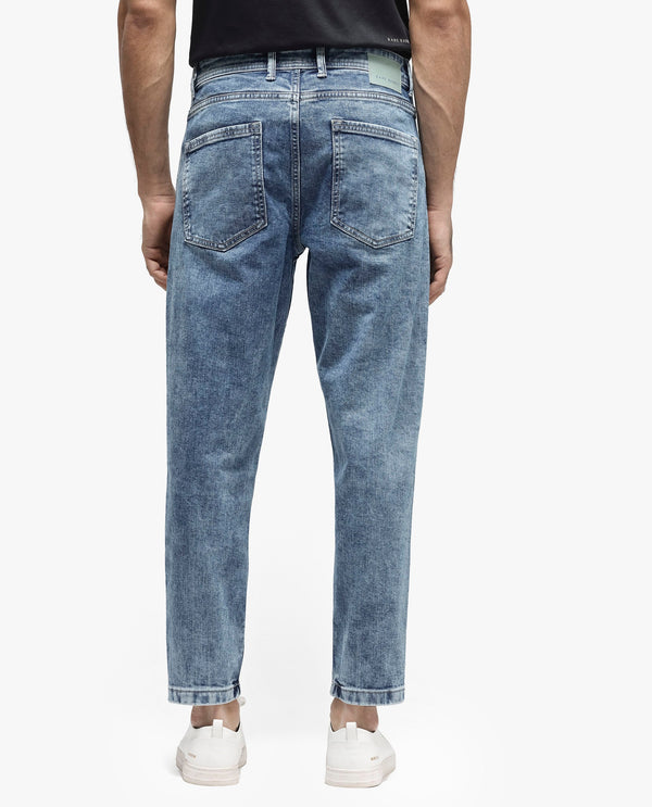 Rare Rabbit Men's Sam-2 Light Blue Mid-Wash Mid-Rise Carrot Fit Jeans