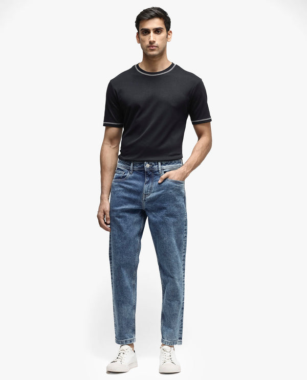 Rare Rabbit Men's Sam-2 Light Blue Mid-Wash Mid-Rise Carrot Fit Jeans