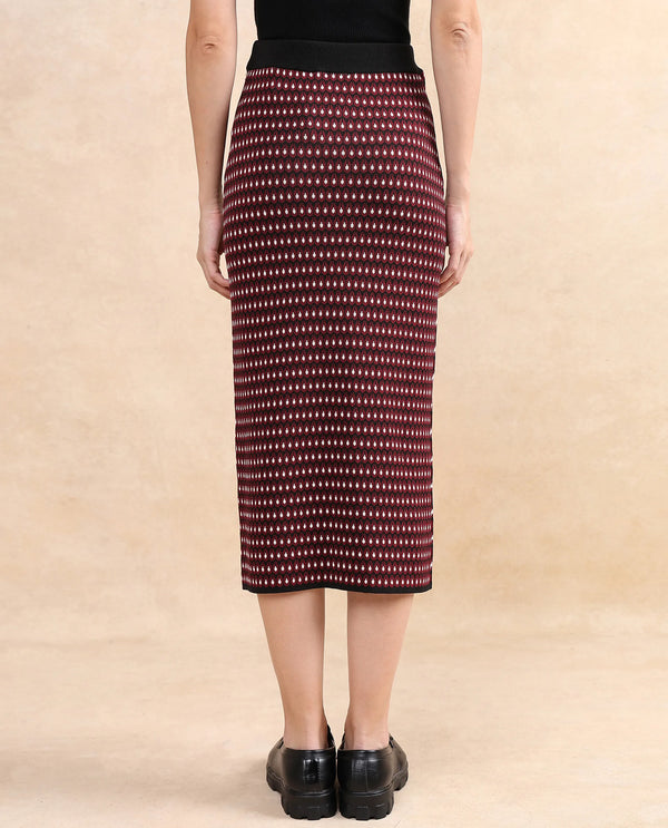 Rareism Women Sanayi B Maroon Relaxed Fit Printed Skirt