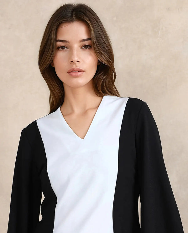 Rareism Women Sanchiyi Black Full Sleeve V-Neck Zipper Closure Fitted Plain Top