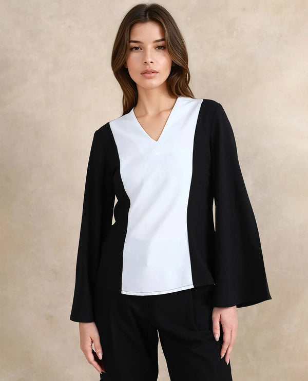 Rareism Women Sanchiyi Black Full Sleeve V-Neck Zipper Closure Fitted Plain Top