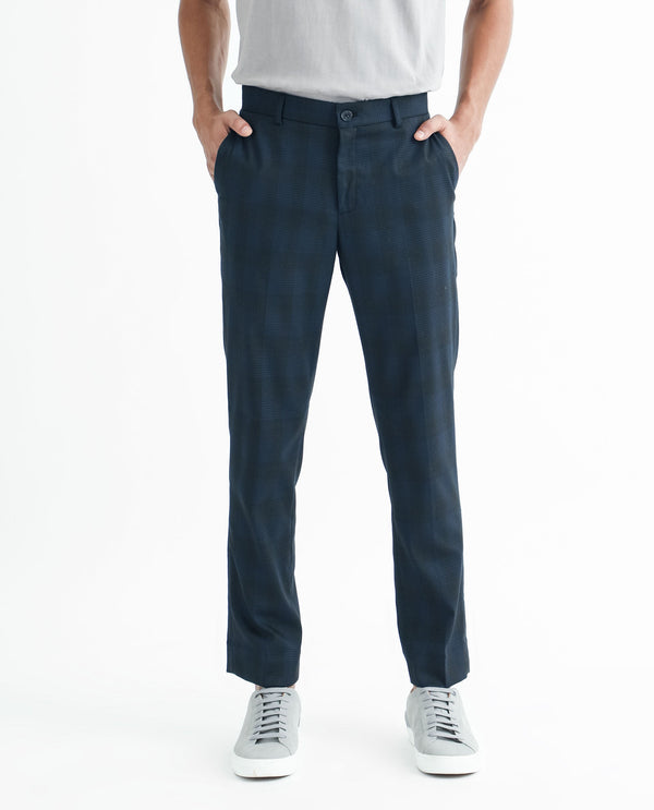 Rare Rabbit Men's Sander Navy Mid-Rise Regular Fit Checks Trouser