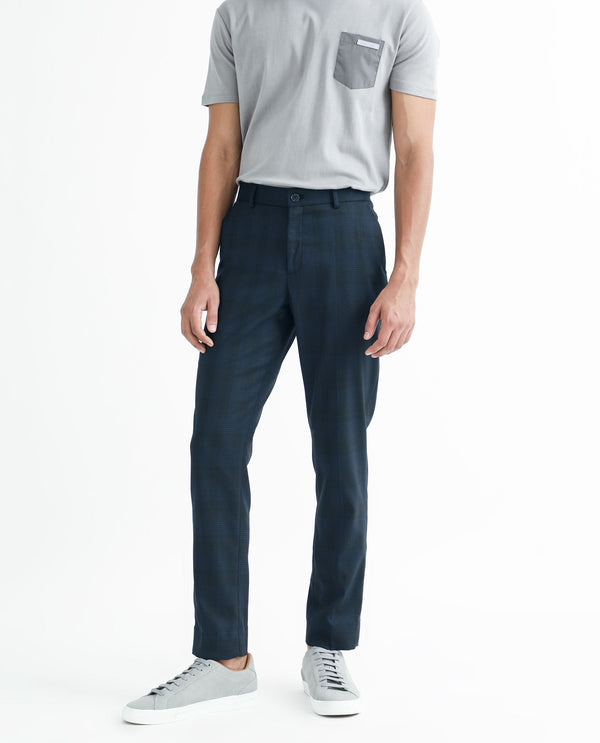 Rare Rabbit Men's Sander Navy Mid-Rise Regular Fit Checks Trouser