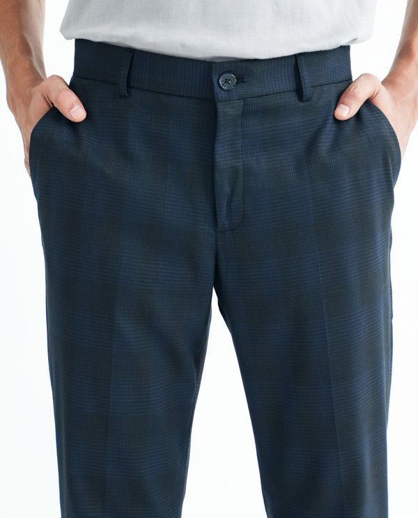 Rare Rabbit Men's Sander Navy Mid-Rise Regular Fit Checks Trouser