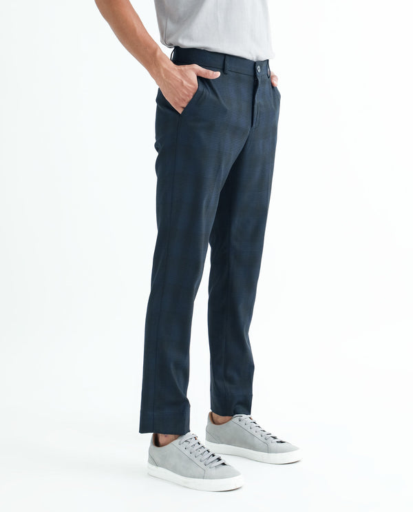 Rare Rabbit Men's Sander Navy Mid-Rise Regular Fit Checks Trouser