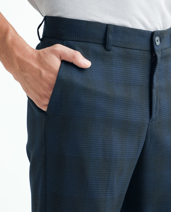Rare Rabbit Men's Sander Navy Mid-Rise Regular Fit Checks Trouser