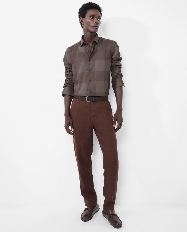 Rare Rabbit Men's Santhe Olive Cotton Lycra Fabric Full Sleeves Regular Fit Tonal Checks Shirt