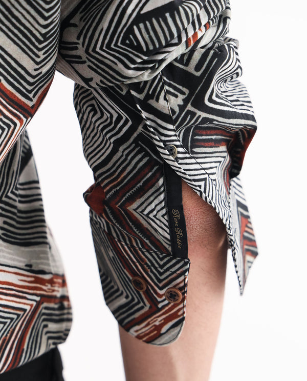 Rare Rabbit Men's Sart Brown Cotton Modal Fabric Geometric Print Full Sleeves Shirt