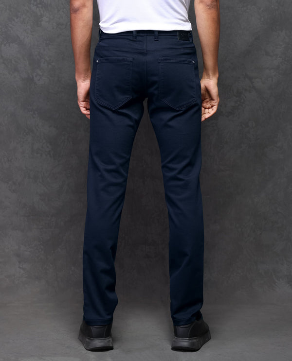 Rare Rabbit Men's Satinx Navy Dark Wash Satin Stretch Mid-Rise Slim Fit Jeans