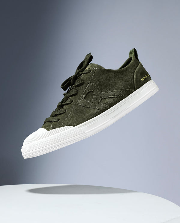 Rare Rabbit Mens Sauron Olive Round Toe Premium Suede Lace Up Low Top Sneaker Shoes