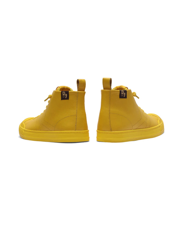Rare Rabbit Men's Sauron Hi Pro Yellow Leather Lace-Up Closure Sneaker