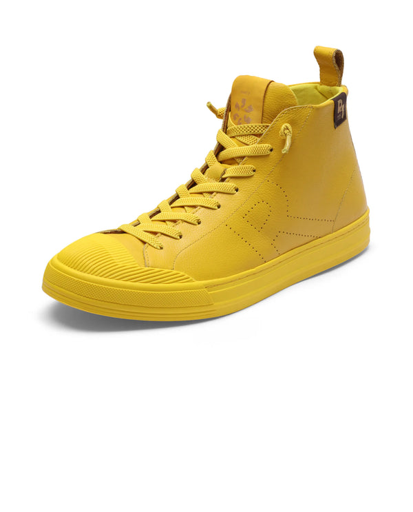 Rare Rabbit Men's Sauron Hi Pro Yellow Leather Lace-Up Closure Sneaker
