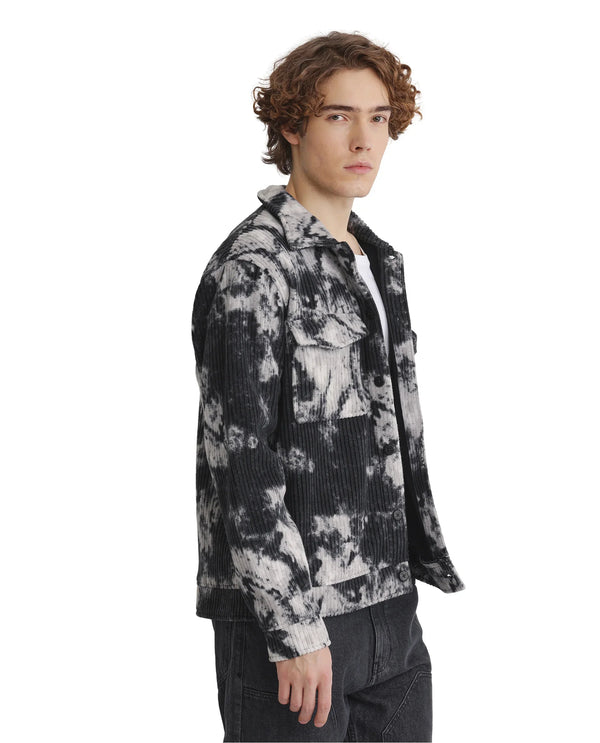 Rare Rabbit Men Saurv Black Polyester Fabric Full Sleeves Broad Collar Ribbed Abstract Print Jacket