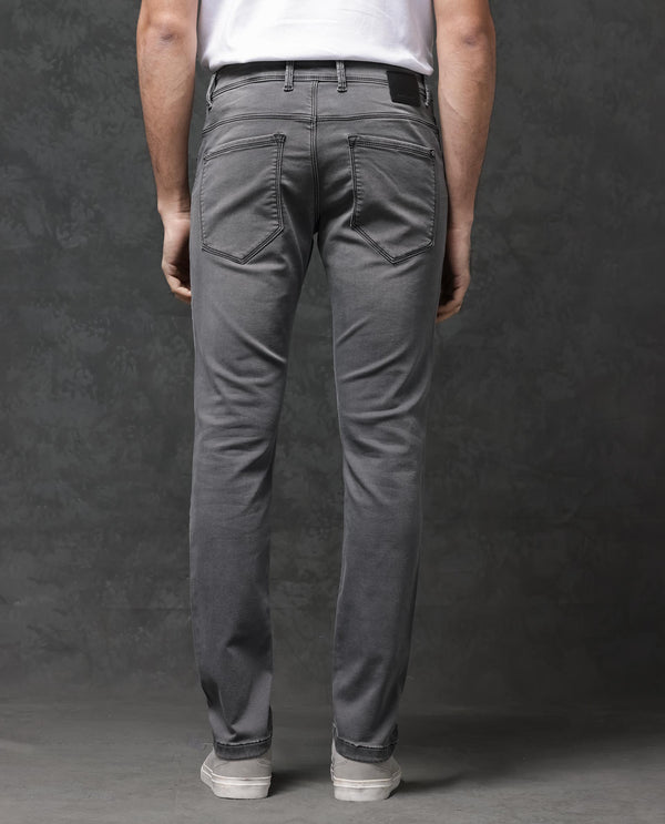 Rare Rabbit Mens Savoy Light Grey Rinse Wash Cotton Polyester Solid Slim Fit Jeans