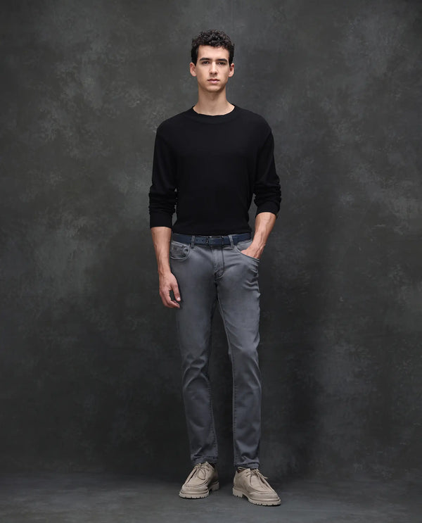Rare Rabbit Mens Savoy Light Grey Rinse Wash Cotton Polyester Solid Slim Fit Jeans
