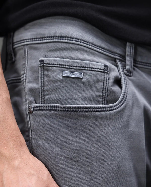 Rare Rabbit Mens Savoy Light Grey Rinse Wash Cotton Polyester Solid Slim Fit Jeans
