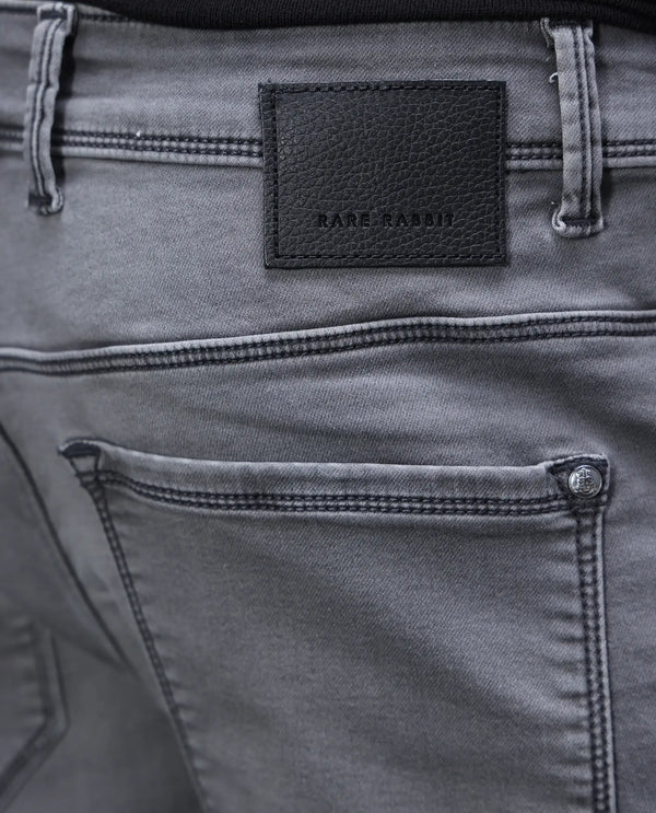 Rare Rabbit Mens Savoy Light Grey Rinse Wash Cotton Polyester Solid Slim Fit Jeans