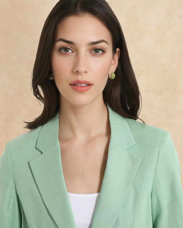 Rareism Women Savriko Green Full Sleeve Lapel Neck Button Plain Blazer