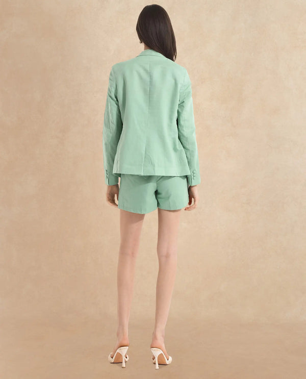 Rareism Women Savriko Green Full Sleeve Lapel Neck Button Plain Blazer
