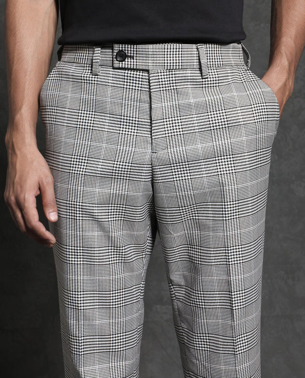 Rare Rabbit Men's Savvet Grey Mid-Rise Regular Fit Premium Checks Trouser