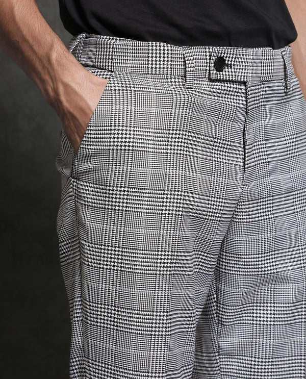 Rare Rabbit Men's Savvet Grey Mid-Rise Regular Fit Premium Checks Trouser