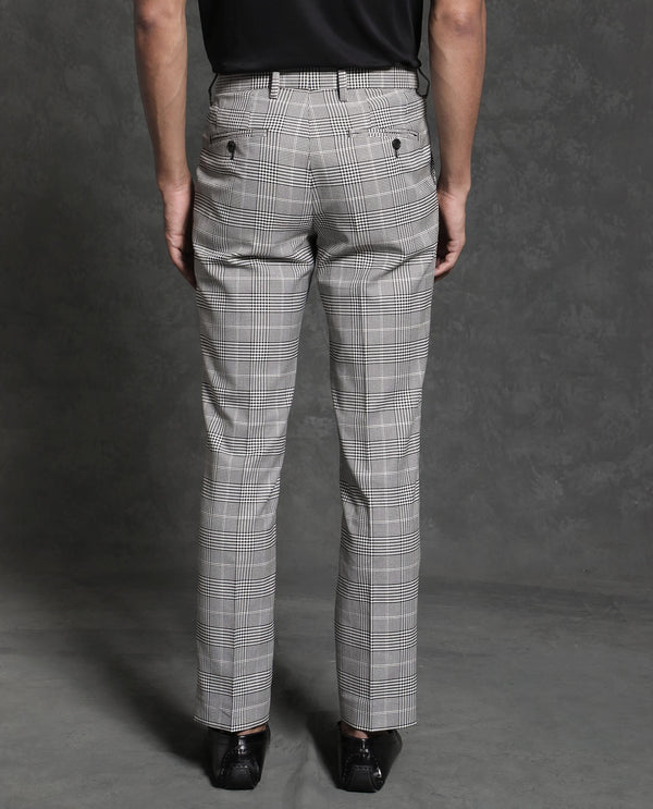 Rare Rabbit Men's Savvet Grey Mid-Rise Regular Fit Premium Checks Trouser