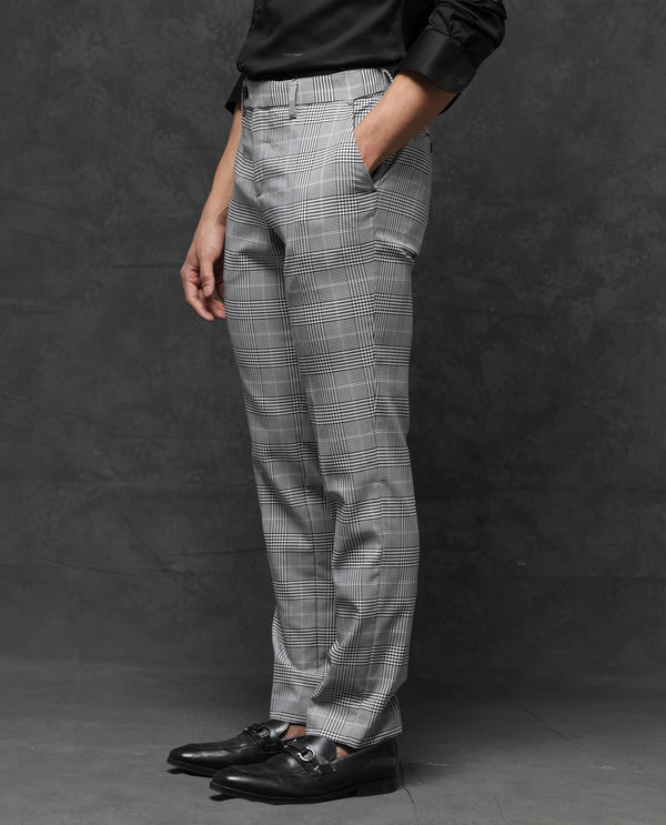 Rare Rabbit Men's Savyy Grey Polyester Viscose Fabric Peak Lapel Button Closure Double Breasted Houndstooth Check Suits
