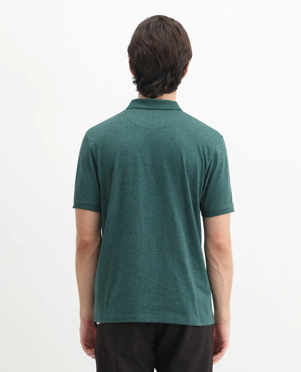 Rare Rabbit Men Schop Dark Green Cotton Blend Short Sleeve Regular Fit Solid Polo