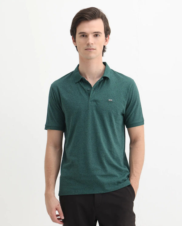 Rare Rabbit Men Schop Dark Green Cotton Blend Short Sleeve Regular Fit Solid Polo