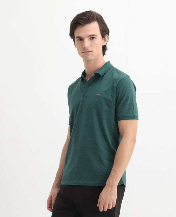 Rare Rabbit Men Schop Dark Green Cotton Blend Short Sleeve Regular Fit Solid Polo